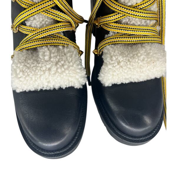 Christian Louboutin Black Calfskin Shearling Yetita 70 Combat Hiker Boots - Picture 11 of 16